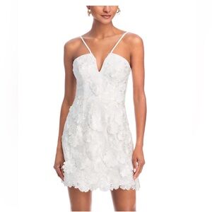 Aqua White Floral Appliqué V-Neck Mini Dress